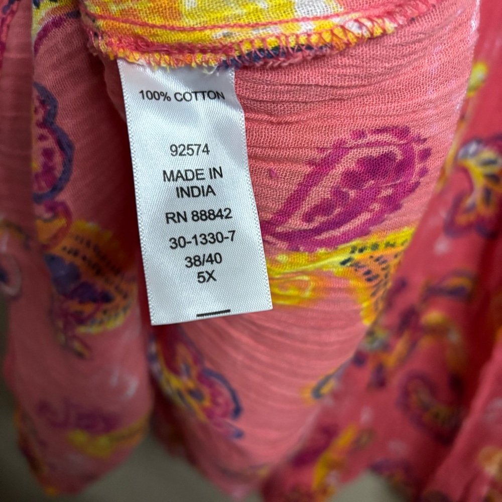 Woman Within Coral Pink Paisley Pleated Tank size 5X Cotton Lightweight - Picture 5 of 9